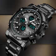 SKMEI 1389 Multifunctional Men Business Digital Watch 30m Water-resistant Large Dial Wrist Watch with Stainless Steel Watchband (Black)