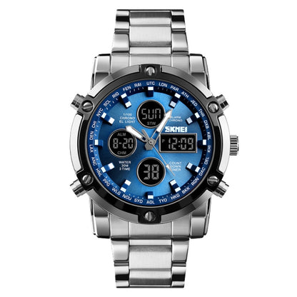 SKMEI 1389 Multifunctional Men Business Digital Watch 30m Waterproof Large Dial Wrist Watch with Stainless Steel Watchband (Blue) - free shipping - PMC Jewellery - Order now!