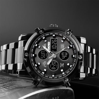 SKMEI 1389 Multifunctional Men Business Digital Watch 30m Waterproof Large Dial Wrist Watch with Stainless Steel Watchband (Blue) - free shipping - PMC Jewellery - Order now!
