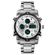 SKMEI 1389 Multifunctional Men Business Digital Watch 30m Water-resistant Large Dial Wrist Watch with Stainless Steel Watchband (Silver)