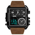 SKMEI 1391 Multifunctional Men Business Digital Watch 30m Waterproof Square Dial Wrist Watch with Leather Watchband(Black+Coffee) - free shipping - PMC TechLife - Order now!