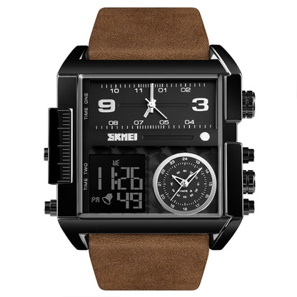 SKMEI 1391 Multifunctional Men Business Digital Watch 30m Waterproof Square Dial Wrist Watch with Leather Watchband(Black+Coffee) - free shipping - PMC Jewellery - Order now!