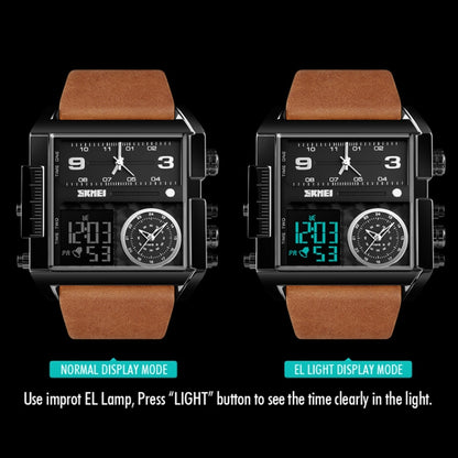 SKMEI 1391 Multifunctional Men Business Digital Watch 30m Waterproof Square Dial Wrist Watch with Leather Watchband(Black+Coffee) - free shipping - PMC Jewellery - Order now!