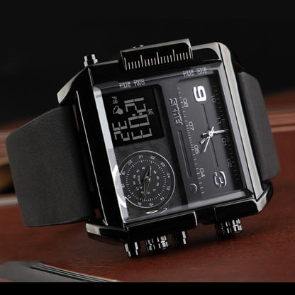 SKMEI 1391 Multifunctional Men Business Digital Watch 30m Waterproof Square Dial Wrist Watch with Leather Watchband(Black+Coffee) - free shipping - PMC Jewellery - Order now!