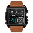 SKMEI 1391 Multifunctional Men Business Digital Watch 30m Waterproof Square Dial Wrist Watch with Leather Watchband(Black Brown) - free shipping - PMC TechLife - Order now!