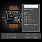 SKMEI 1391 Multifunctional Men Business Digital Watch 30m Water-resistant Square Dial Wrist Watch with Leather Watchband(Black Brown)
