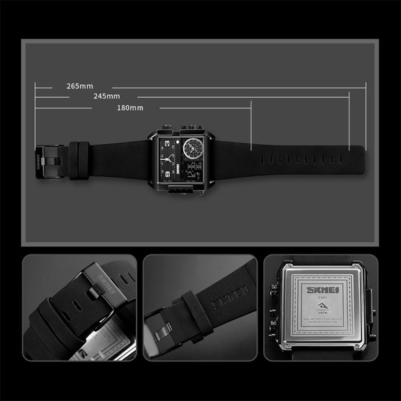 SKMEI 1391 Multifunctional Men Business Digital Watch 30m Water-resistant Square Dial Wrist Watch with Leather Watchband(Black Brown)