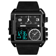 SKMEI 1391 Multifunctional Men Business Digital Watch 30m Water-resistant Square Dial Wrist Watch with Leather Watchband(Black)