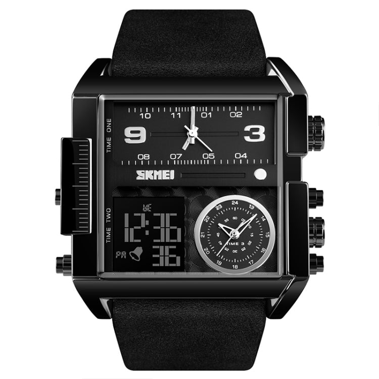 SKMEI 1391 Multifunctional Men Business Digital Watch 30m Water-resistant Square Dial Wrist Watch with Leather Watchband(Black)