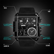 SKMEI 1391 Multifunctional Men Business Digital Watch 30m Water-resistant Square Dial Wrist Watch with Leather Watchband(Black)