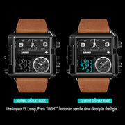 SKMEI 1391 Multifunctional Men Business Digital Watch 30m Water-resistant Square Dial Wrist Watch with Leather Watchband(Black)