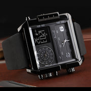 SKMEI 1391 Multifunctional Men Business Digital Watch 30m Water-resistant Square Dial Wrist Watch with Leather Watchband(Black)