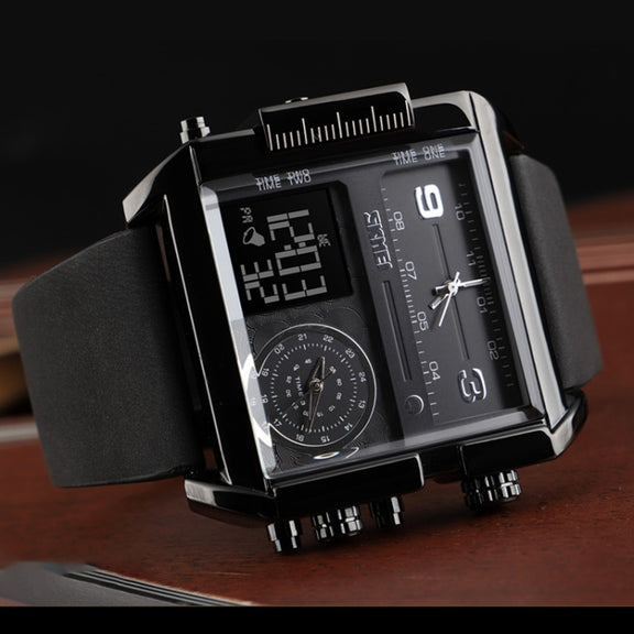 SKMEI 1391 Multifunctional Men Business Digital Watch 30m Water-resistant Square Dial Wrist Watch with Leather Watchband(Black)