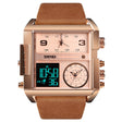 SKMEI 1391 Multifunctional Men Business Digital Watch 30m Waterproof Square Dial Wrist Watch with Leather Watchband(Brown) - free shipping - PMC TechLife - Order now!