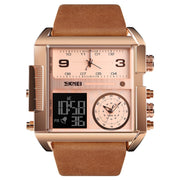 SKMEI 1391 Multifunctional Men Business Digital Watch 30m Water-resistant Square Dial Wrist Watch with Leather Watchband(Brown)