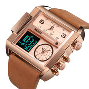 SKMEI 1391 Multifunctional Men Business Digital Watch 30m Water-resistant Square Dial Wrist Watch with Leather Watchband(Brown)