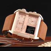 SKMEI 1391 Multifunctional Men Business Digital Watch 30m Water-resistant Square Dial Wrist Watch with Leather Watchband(Brown)