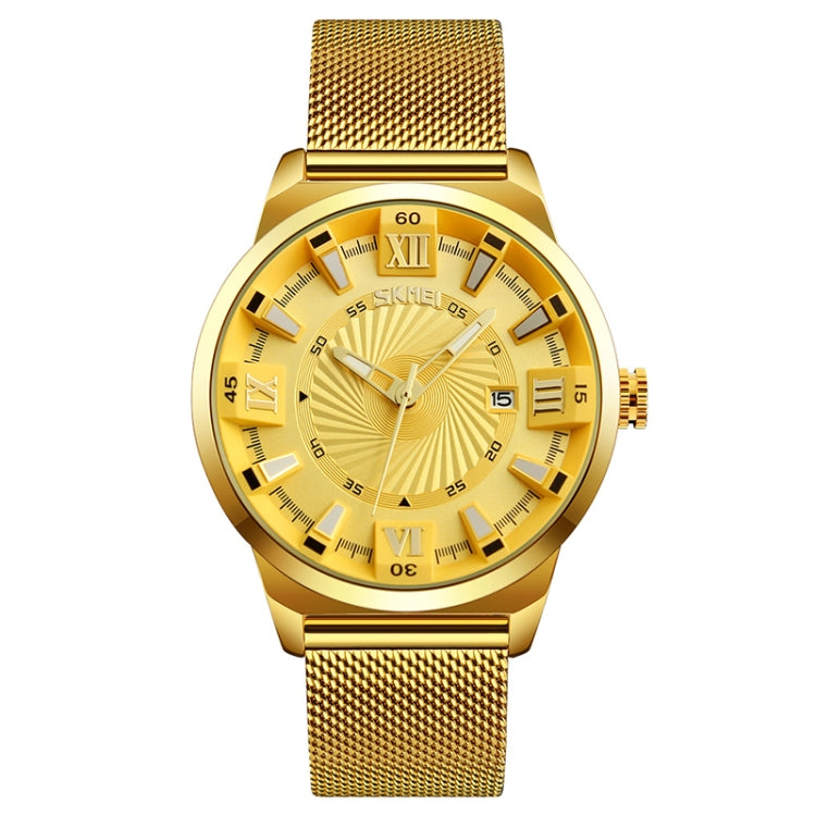 SKMEI 9166 Fashion Men Business Watch 30m Water-resistant Metal Quartz Wristwatch(Gold)