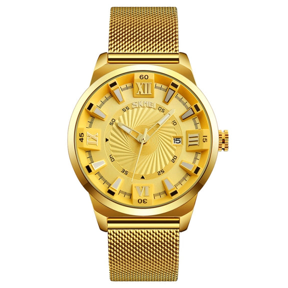 SKMEI 9166 Fashion Men Business Watch 30m Water-resistant Metal Quartz Wristwatch(Gold)