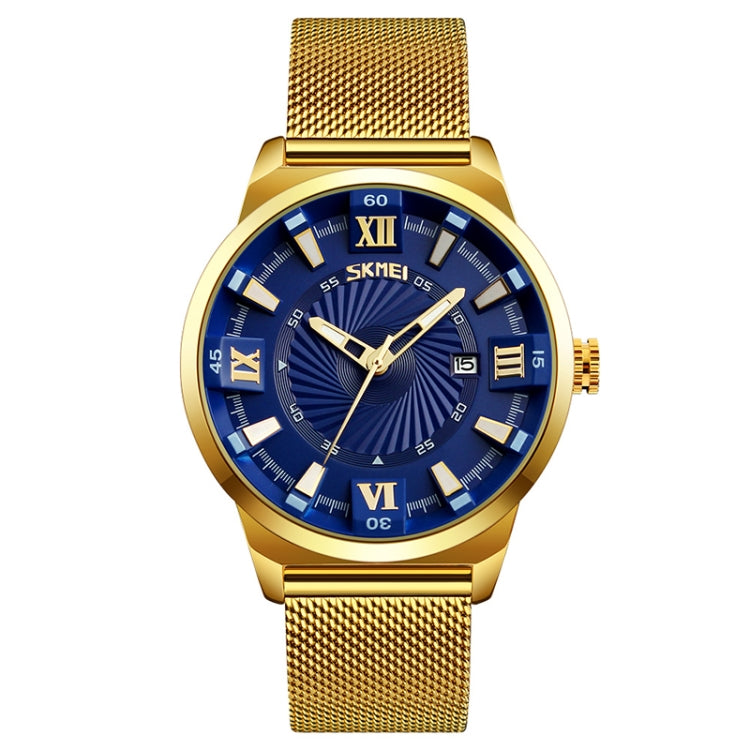 SKMEI 9166 Fashion Men Business Watch 30m Water-resistant Metal Quartz Wristwatch(Blue)