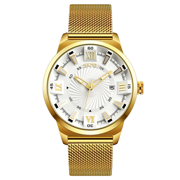 SKMEI 9166 Fashion Men Business Watch 30m Water-resistant Metal Quartz Wristwatch(White)
