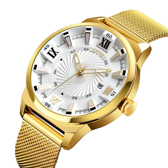 SKMEI 9166 Fashion Men Business Watch 30m Water-resistant Metal Quartz Wristwatch(White)