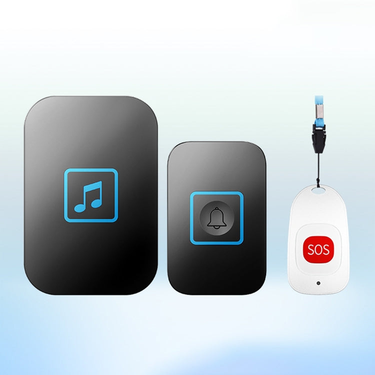 CACAZI C86 Wireless SOS Pager Doorbell Old man Child Emergency Alarm Remote Call Bell, UK Plug(Black)