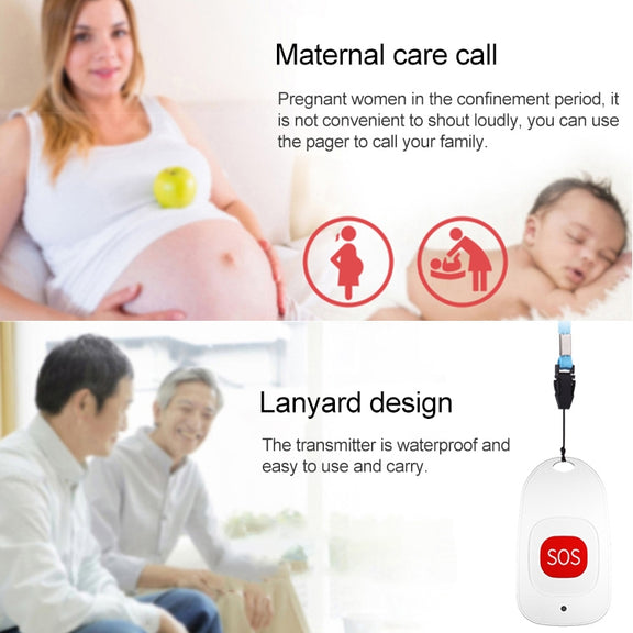 CACAZI C86 Wireless SOS Pager Doorbell Old man Child Emergency Alarm Remote Call Bell, UK Plug(Black)