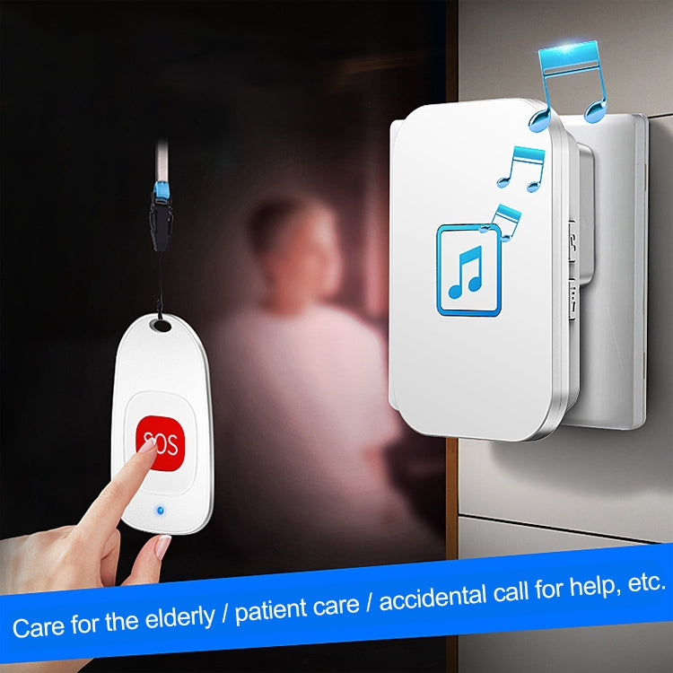 CACAZI C86 Wireless SOS Pager Doorbell Old man Child Emergency Alarm Remote Call Bell, US Plug(White)