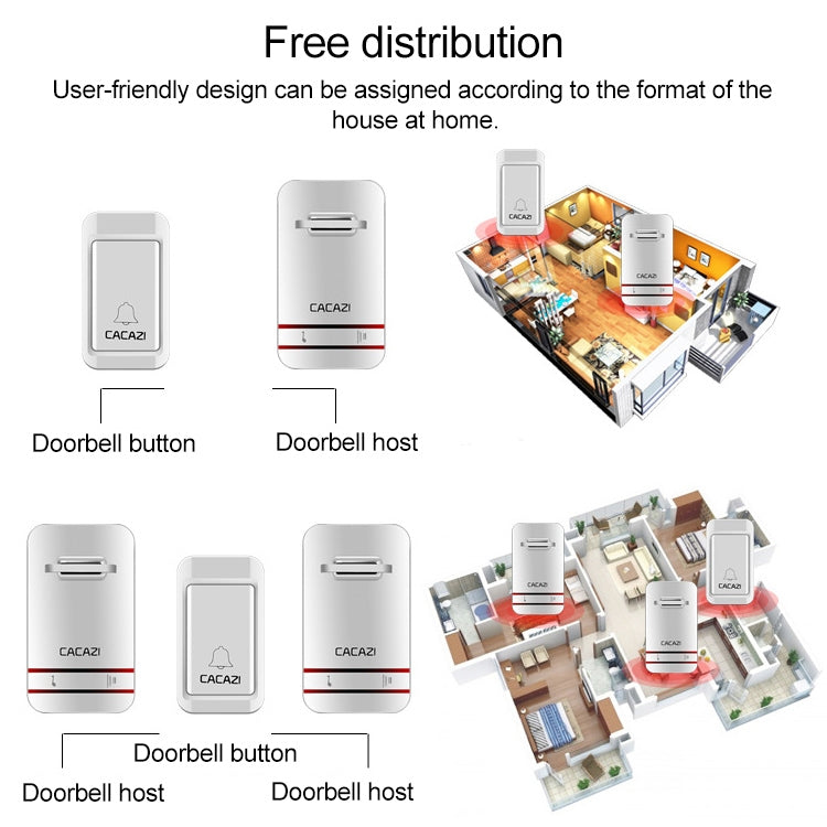 CACAZI V027G One Button Three Receivers Self-Powered Wireless Home Kinetic Electronic Doorbell, US Plug - free shipping - PMC Jewellery - Order now!