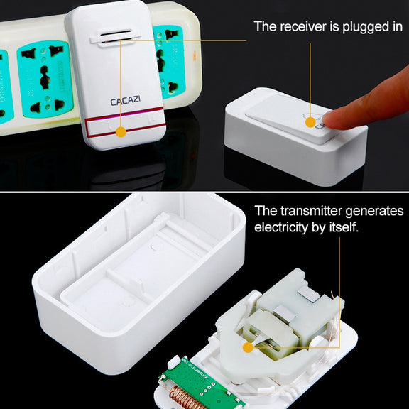 CACAZI V027G One Button One Receivers Self-Powered Wireless Home Kinetic Electronic Doorbell, US Plug