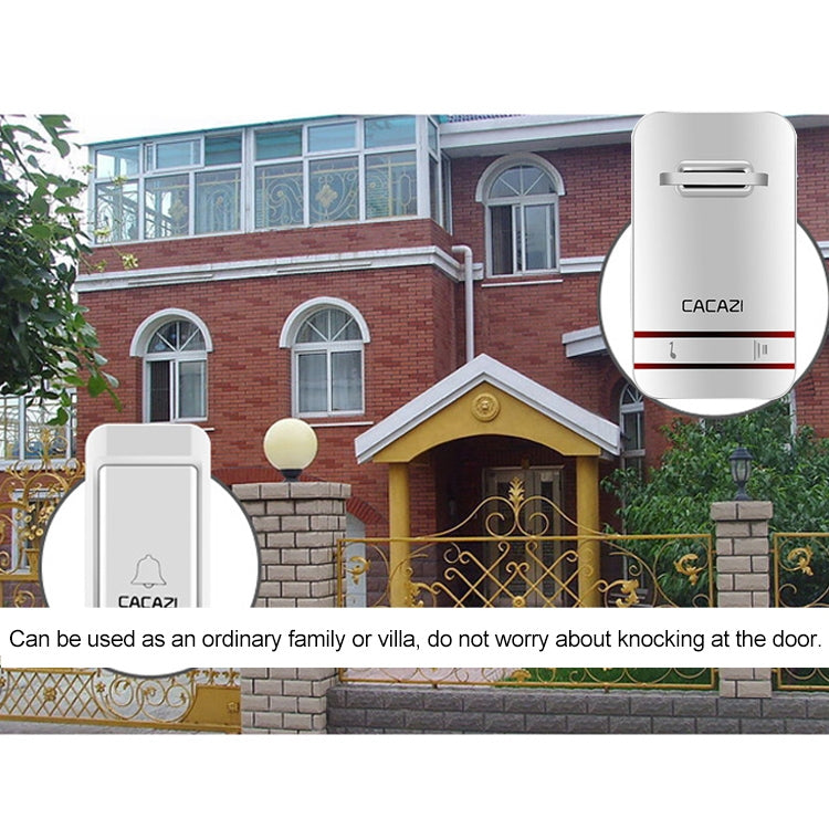 CACAZI V027G One Button One Receivers Self-Powered Wireless Home Kinetic Electronic Doorbell, US Plug