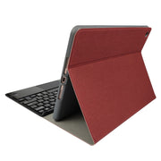 RK102C Detachable Magnetic Plastic Bluetooth Keyboard with Touchpad + Silk Pattern TPU Tablet Case for iPad 10.2, with Pen Slot & Bracket(Red)