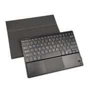 RK102C Detachable Magnetic Plastic Bluetooth Keyboard with Touchpad + Silk Pattern TPU Tablet Case for iPad 10.2, with Pen Slot & Bracket(Black)