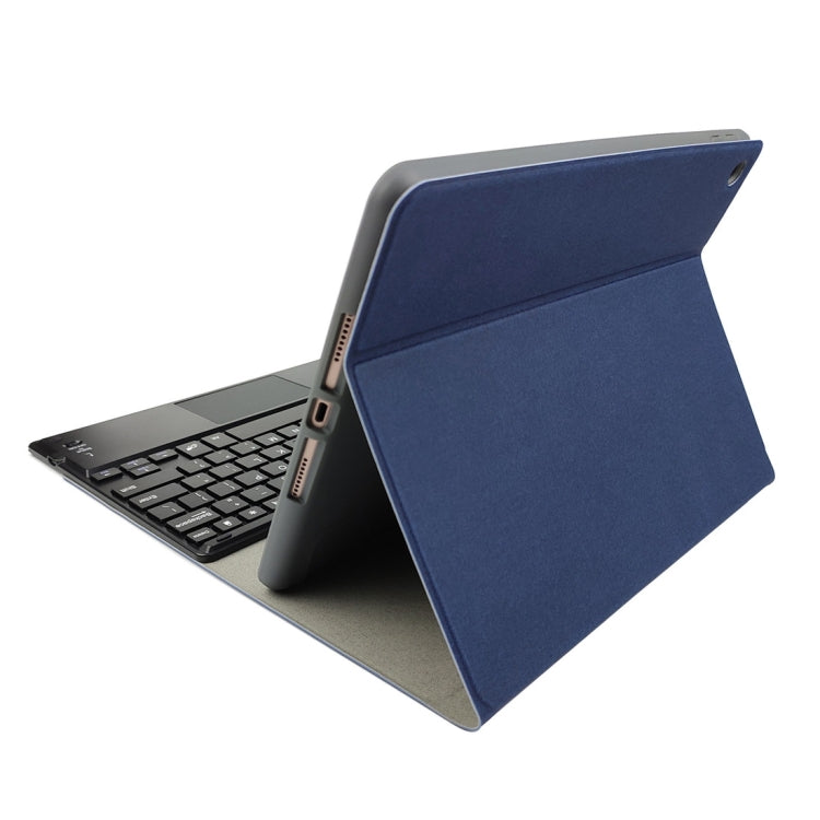 RK508C Detachable Magnetic Plastic Bluetooth Keyboard with Touchpad + Silk Pattern TPU Tablet Case for iPad 9.7 inch, with Pen Slot & Bracket(Blue)