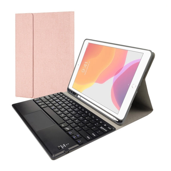 RK508C Detachable Magnetic Plastic Bluetooth Keyboard with Touchpad + Silk Pattern TPU Tablet Case for iPad 9.7 inch, with Pen Slot & Bracket(Rose Gold)
