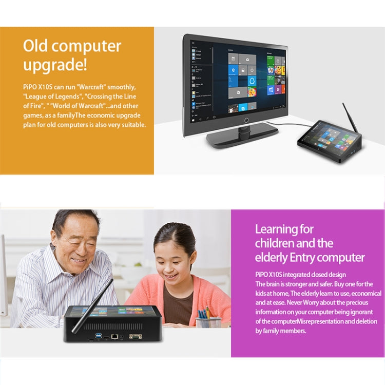PiPo H10PRO All-in-One Mini PC, 10.1 inch, 8GB+128GB, Windows 10 Intel Celeron J4125 Quad Core up to 2.7GHz, Support WiFi & BT & TF Card & HDMI & RJ45, US Plug(Black) - free shipping - PMC Jewellery - Order now!