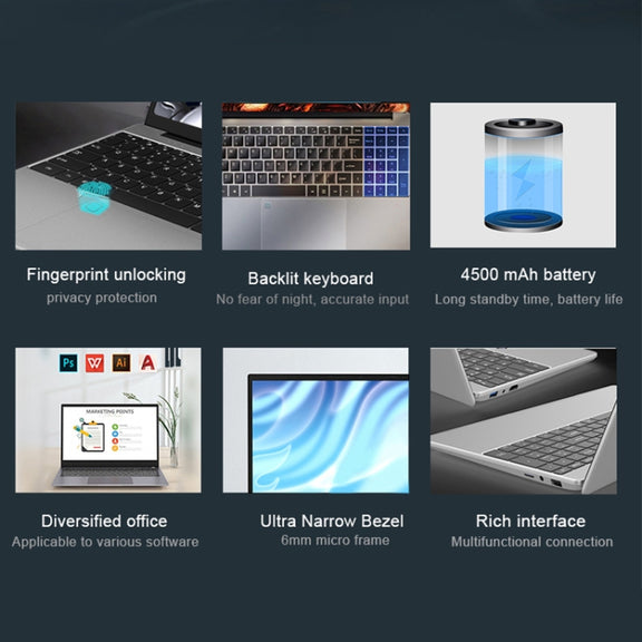 H15 15.6 inch Ultrathin Laptop, 16GB+256GB, Windows 11 Intel Processor N95 Quad Core, US Plug (Silver)