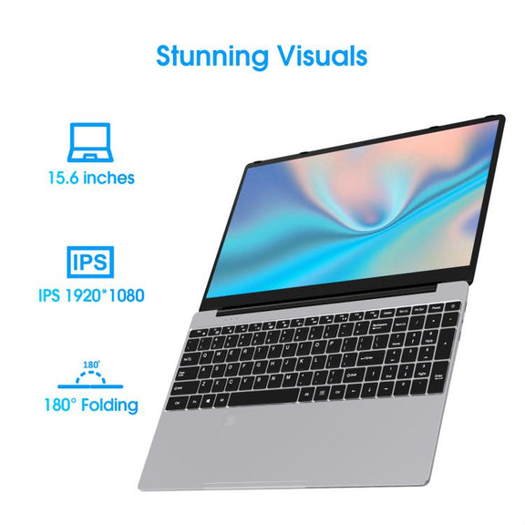 N5095 15.6 inch Laptop, 16GB+512GB, Windows 11 Intel Celeron N5095 Quad Core, Support Fingerprint Unlock, US Plug (Silver)