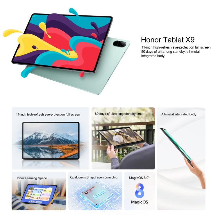 Honor Pad X9 WiFi Tablet PC, 11 inch 6GB+128GB MagicOS 8.0 Qualcomm Snapdragon 680 Octa Core (Cyan) - free shipping - PMC Jewellery - Order now!