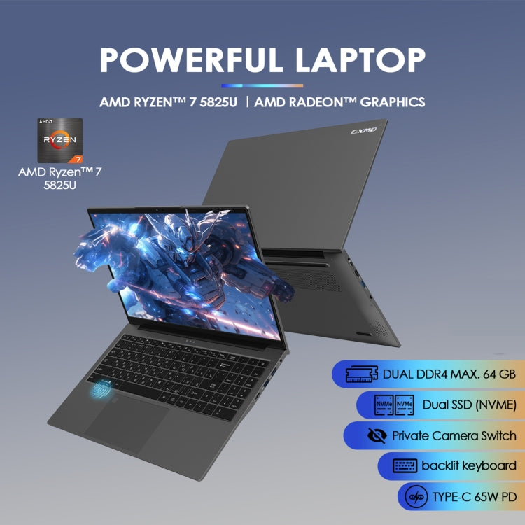 GXMO G156 15.6 inch Laptop, 16GB+512GB, Windows 11 AMD Ryzen 7 5825U Octa Core, Support Fingerprint Unlock, AU Plug