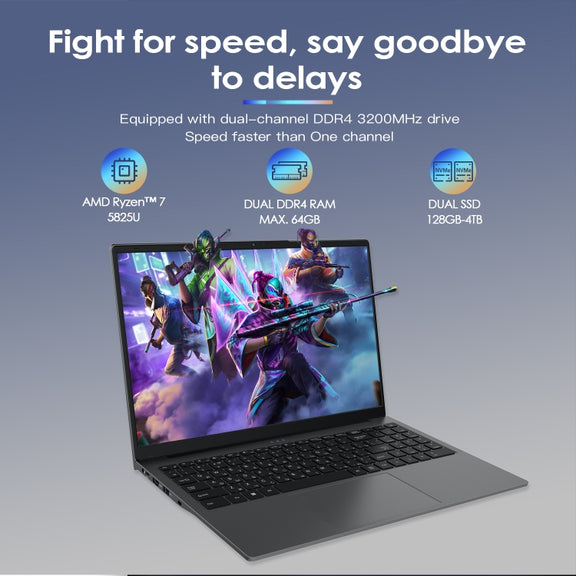 GXMO G156 15.6 inch Laptop, 16GB+512GB, Windows 11 AMD Ryzen 7 5825U Octa Core, Support Fingerprint Unlock, US Plug