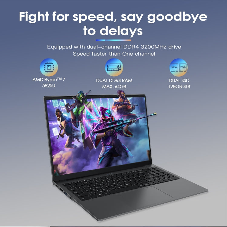 GXMO G156 15.6 inch Laptop, 16GB+512GB, Windows 11 AMD Ryzen 7 5825U Octa Core, Support Fingerprint Unlock, US Plug