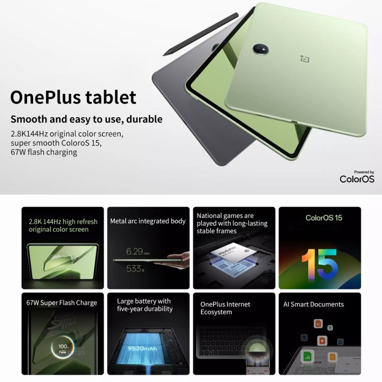 OnePlus Pad 11.61 inch Tablet PC, 12GB+512GB, ColorOS 15.0 Dimensity 8350 Octa Core (Grey)