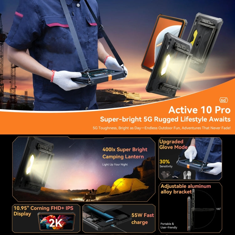 Blackview Active 10 Pro 5G Rugged Tablet, 12GB+256GB, 10.95 inch Android 14 Dimensity 7300 Octa Core, Global Version with Google Play (Orange) - Blackview by Blackview | Online Shopping South Africa | PMC Jewellery | Buy Now Pay Later Mobicred