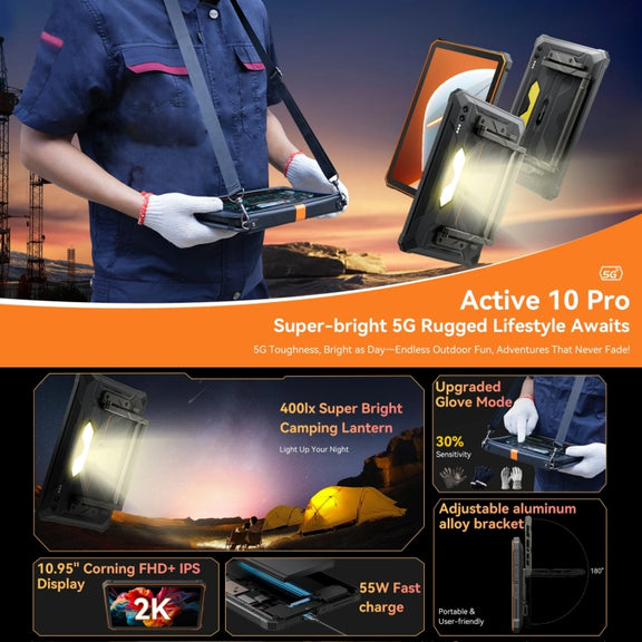 Blackview Active 10 Pro 5G Rugged Tablet, 12GB+256GB, 10.95 inch Android 14 Dimensity 7300 Octa Core, Global Version with Google Play (Orange)
