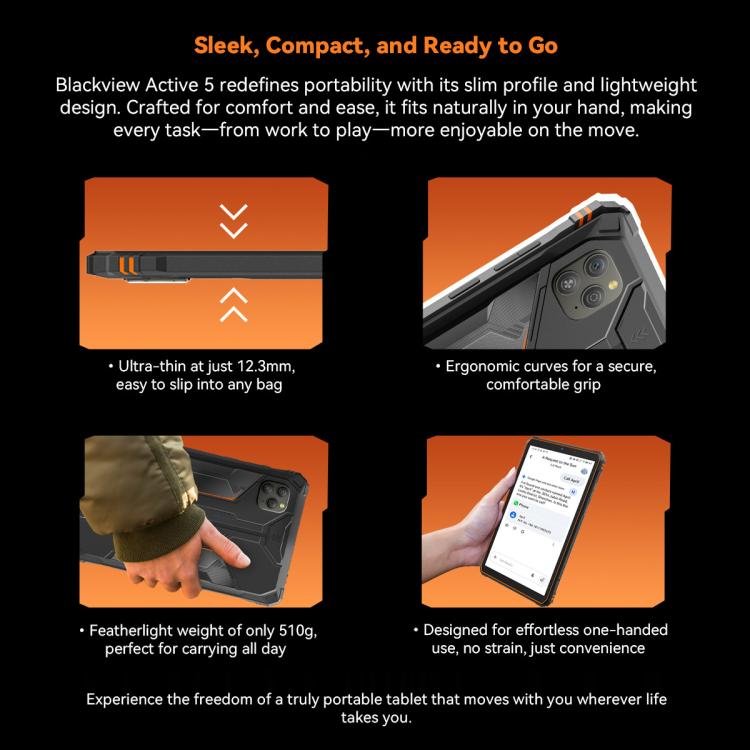 [HK Warehouse] Blackview Active 5 4G Rugged Tablet, 8GB+128GB, 8.68 inch Android 15 Unisoc UMS9230E T615 Octa Core, Global Version with Google Play (Black) - free shipping - PMC Jewellery - Order now!