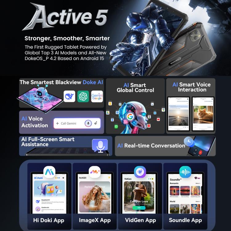 [HK Warehouse] Blackview Active 5 4G Rugged Tablet, 8GB+128GB, 8.68 inch Android 15 Unisoc UMS9230E T615 Octa Core, Global Version with Google Play (Black) - free shipping - PMC Jewellery - Order now!
