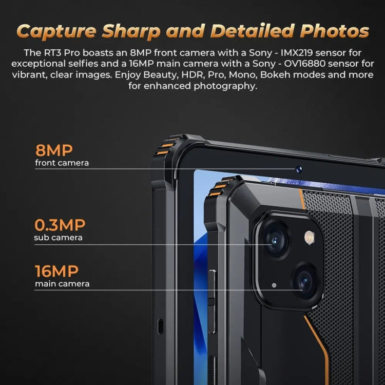 OUKITEL RT3 Pro 4G Network IP68/IP69K Rugged Tablet, 4GB+128GB, 8.0 inch Android 14 MediaTek G81 Octa-Core Support Dual SIM, EU Plug (Black)