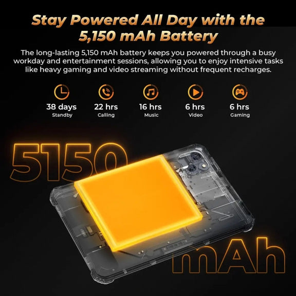 OUKITEL RT3 Pro 4G Network IP68/IP69K Rugged Tablet, 4GB+128GB, 8.0 inch Android 14 MediaTek G81 Octa-Core Support Dual SIM, EU Plug (Black)